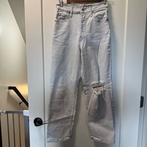 Levi's Ribcage Straight Ankle Jean Light Wash Distress High‎ Waist Button Fly 26